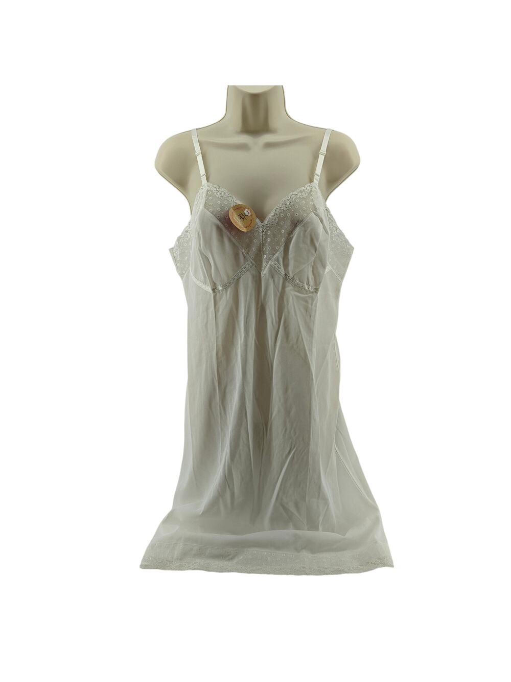 Vintage Hollywood Vassarette Full Slip White Semi Sheer Lace Womens 38 A